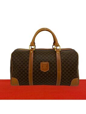 Celine Macadam Blason Pattern Triomphe Leather Boston Bag Brown